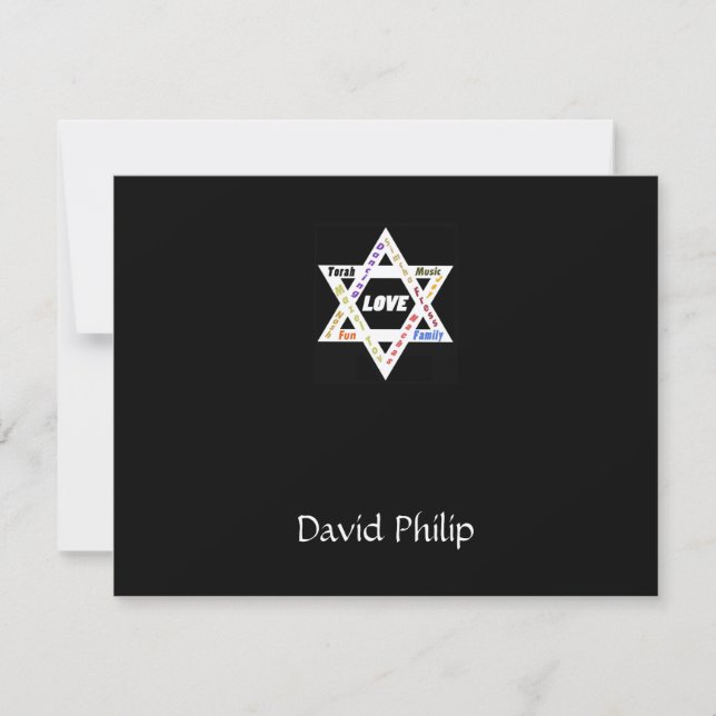 Jewish Values Star Black Bar Mitzvah ThankYou Card (Front)