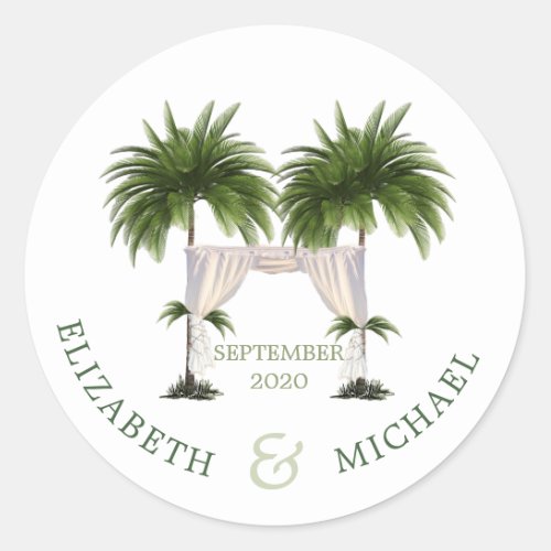 Jewish Wedding Chuppah Elegant Modern Palm Classic Round Sticker