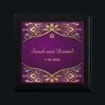 Jewish Wedding Ring Box Gold Mandala on Purple<br><div class="desc">Gold Mandala on Eggplant Purple with the names of the bride and groom as well as their wedding date. The jewelry box is the perfect place to keep the wedding rings before and during the Ceremony, and becomes a cherished keepsake for the couple after the wedding. These jewelry boxes can...</div>