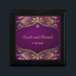 Jewish Wedding Ring Box Gold Mandala on Purple<br><div class="desc">Gold Mandala on Eggplant Purple with the names of the bride and groom as well as their wedding date. The jewelry box is the perfect place to keep the wedding rings before and during the Ceremony, and becomes a cherished keepsake for the couple after the wedding. These jewelry boxes can...</div>