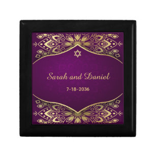 Jewish Wedding Ring Box Gold Mandala on Purple