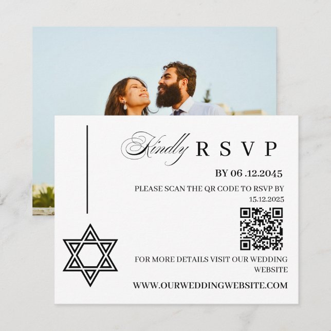 Jewish Wedding RSVP Card with Star of David (Front/Back)