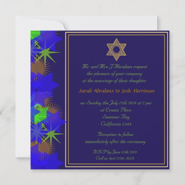 Jewish wedding Star of David Invitation (Front)