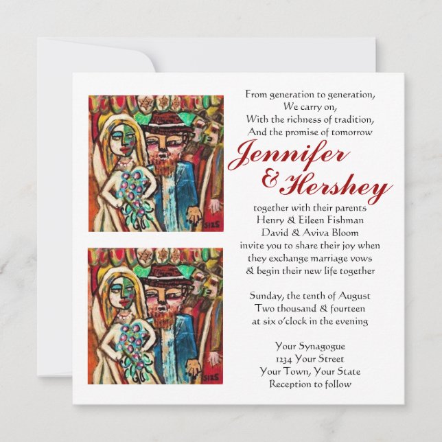 Jewish Wedding Under The Chuppah : White Invitation (Front)
