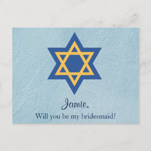 Jewish Will You be My Bridesmaid Star of David Invitation Postcard
