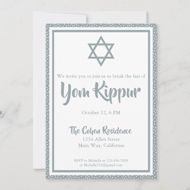 Jewish Yom Kippur Break The Fast Dinner Party Invitation (Front)