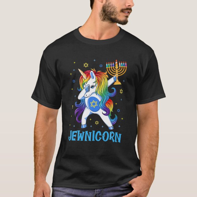 Jewnicorn Cute Unicorn Hanukkah Chanukah Pajamas T-Shirt (Front)