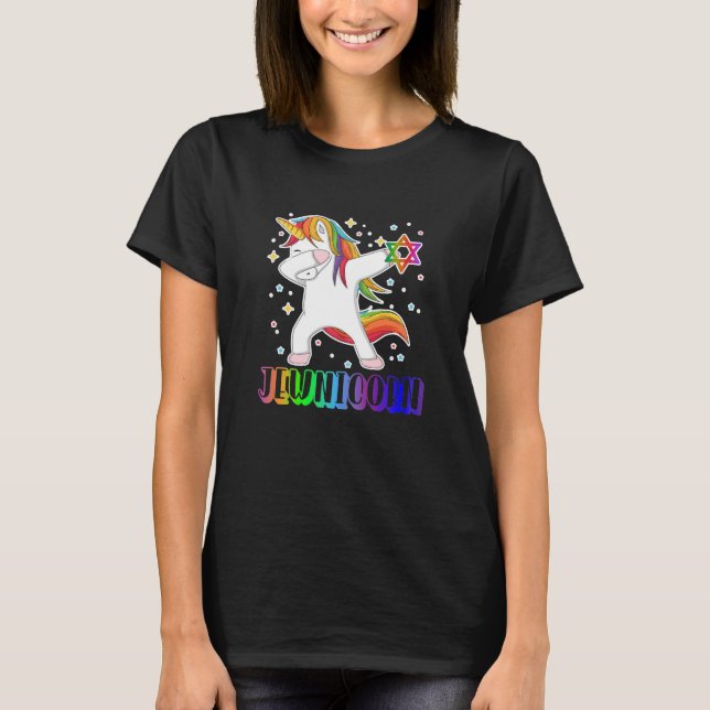 Jewnicorn Dabbing Jewish Unicorn Hanukkah Chanukah T-Shirt (Front)