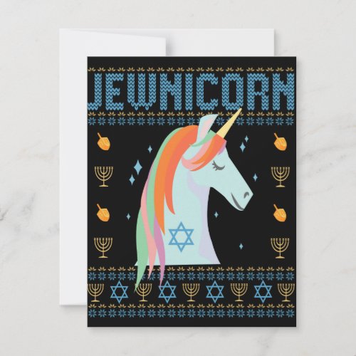 Jewnicorn Funny Hanukkah Unicorn Ugly Sweater Note Card