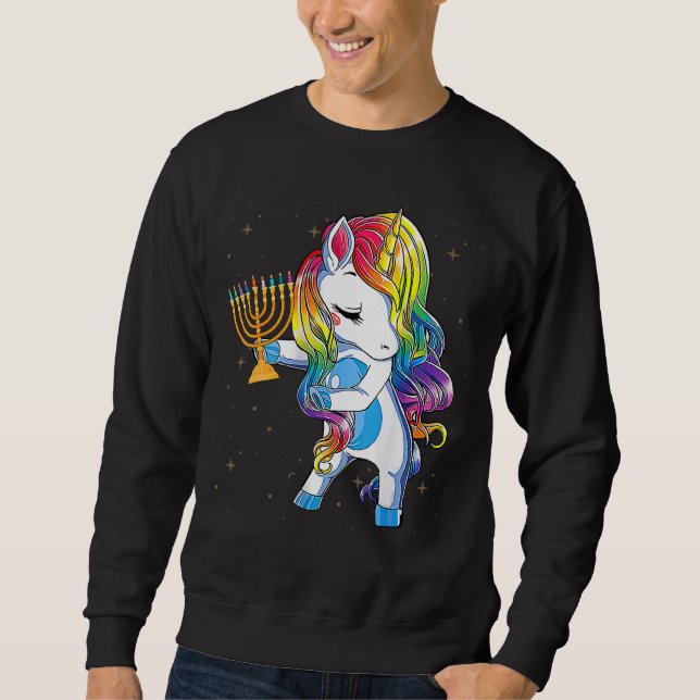 Jewnicorn   Hanukkah Unicorn   Girl Women Pajamas Sweatshirt (Front)