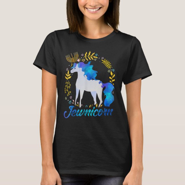 Jewnicorn Jewish Unicorn Chanukah Hanukkah Jew T-Shirt (Front)