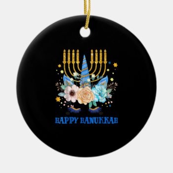 Jewnicorn Jewish Unicorn Chanukah Happy Hanukkah K Ceramic Ornament by LoveFamilyGift at Zazzle