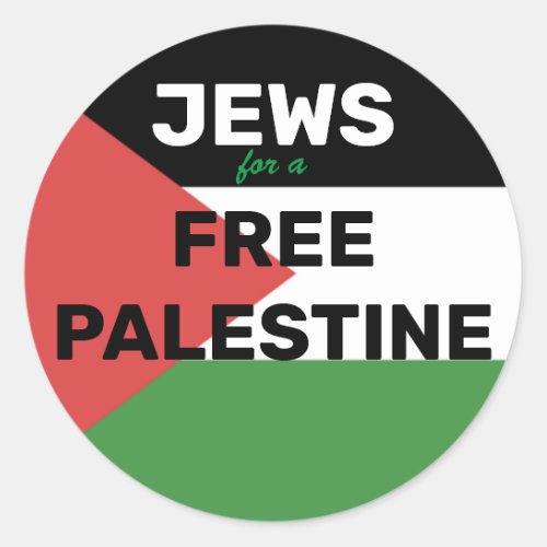 JEWS FOR A FREE PALESTINE FLAG RED BLACK GREEN  CLASSIC ROUND STICKER