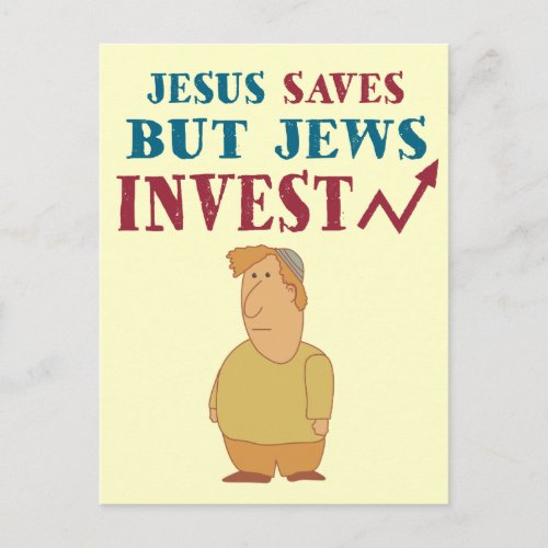 Jews Invest _ Jewish finance humor Postcard
