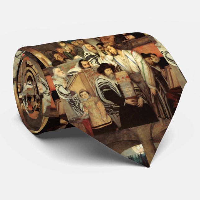 Jews Praying by Maurycy Gottlieb - Circa 1878 Tie (Rolled)