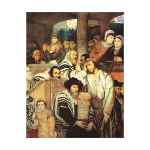 Jews Praying in the Synagogue on Yom Kippur Canvas Print