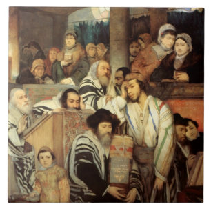 Jews Praying in the Synagogue on Yom Kippur Ceramic Tile