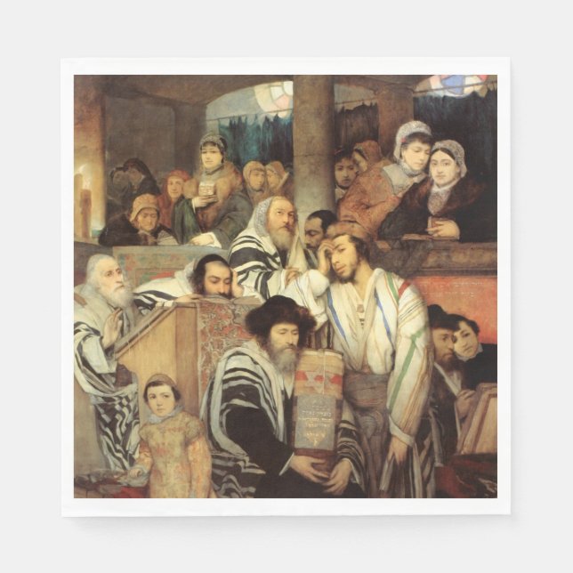 Jews Praying in the Synagogue on Yom Kippur Napkins (Front)