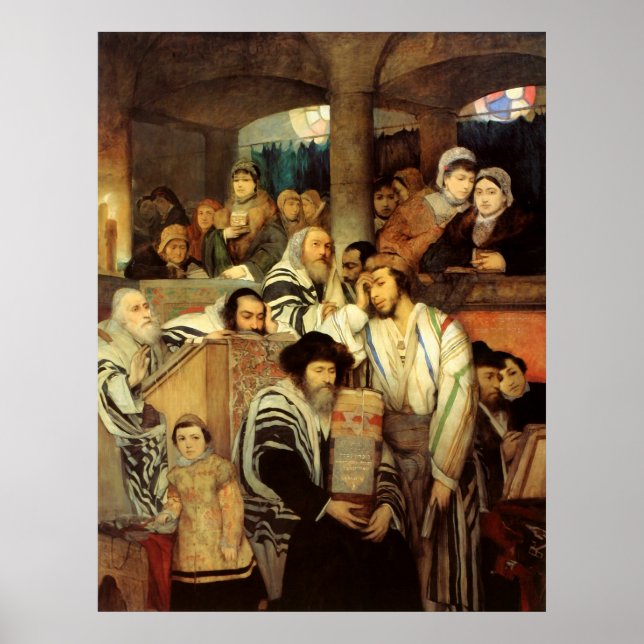 Jews Praying in the Synagogue on Yom Kippur Poster (Front)
