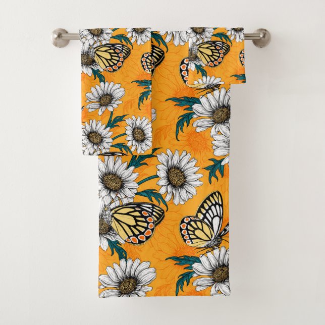 Jezebel butterflies and daisy flowers bath towel set (Insitu)