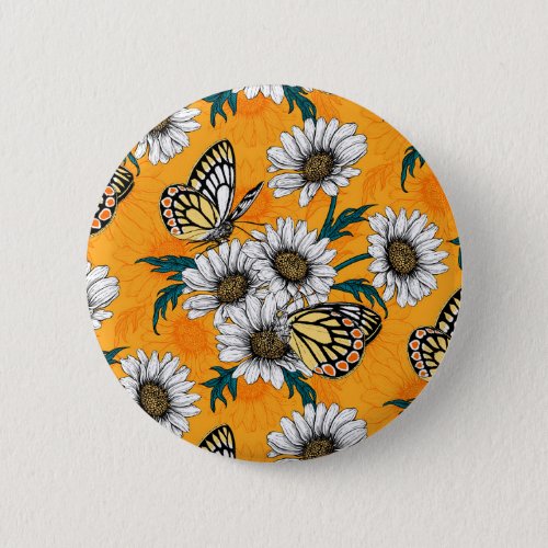 Jezebel butterflies and daisy flowers button