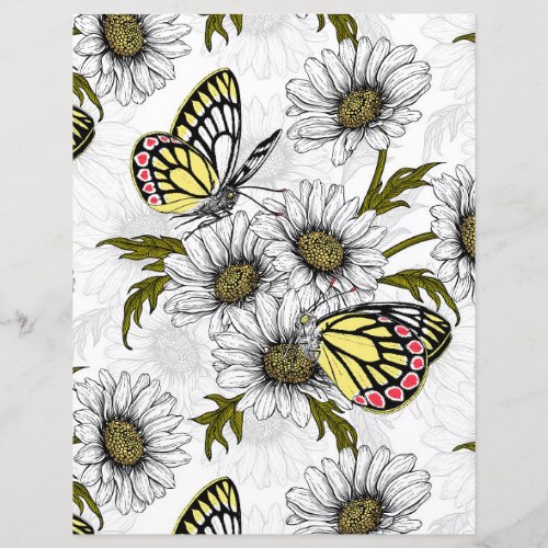 Jezebel butterflies and daisy flowers on white