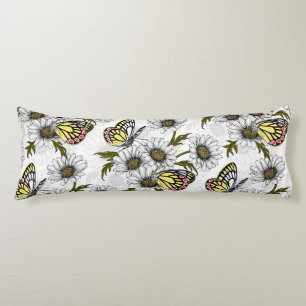Jezebel butterflies and daisy flowers on white body pillow