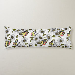 Jezebel butterflies and daisy flowers on white body pillow