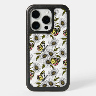 Jezebel butterflies and daisy flowers on white iPhone 15 pro case