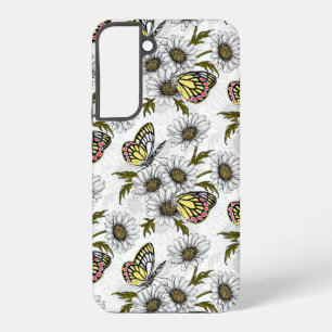 Jezebel butterflies and daisy flowers on white samsung galaxy s22+ case