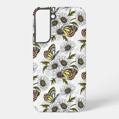 Jezebel butterflies and daisy flowers on white samsung galaxy s22 case