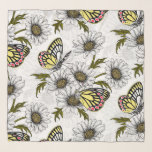 Jezebel butterflies and daisy flowers on white scarf<br><div class="desc">Hand drawHand drawn vector pattern with jezebel butterflies and daisy flowers</div>