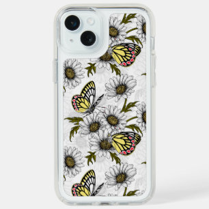 Jezebel butterflies and daisy flowers on white iPhone 15 plus case