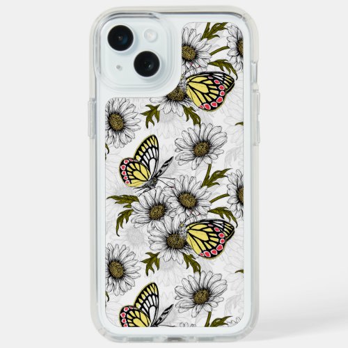 Jezebel butterflies and daisy flowers on white iPhone 15 plus case