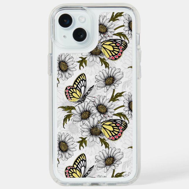 Jezebel butterflies and daisy flowers on white speck iPhone case (Front (White))