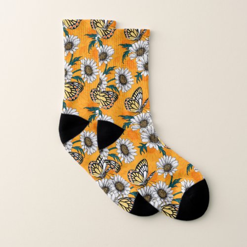 Jezebel butterflies and daisy flowers socks