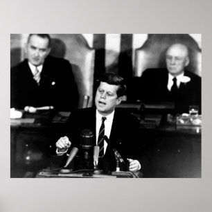 JFK Announces Moon Landing Mission Poster