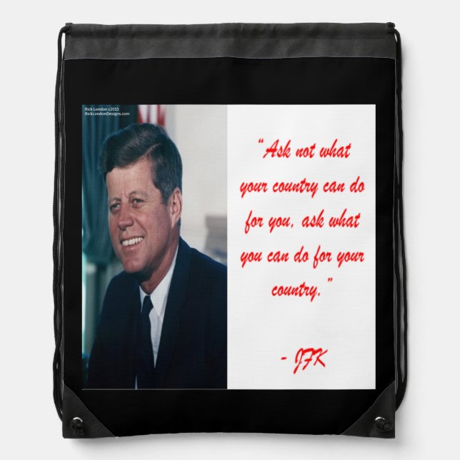 JFK & Ask Not Quote Drawstring Backpack (Front)