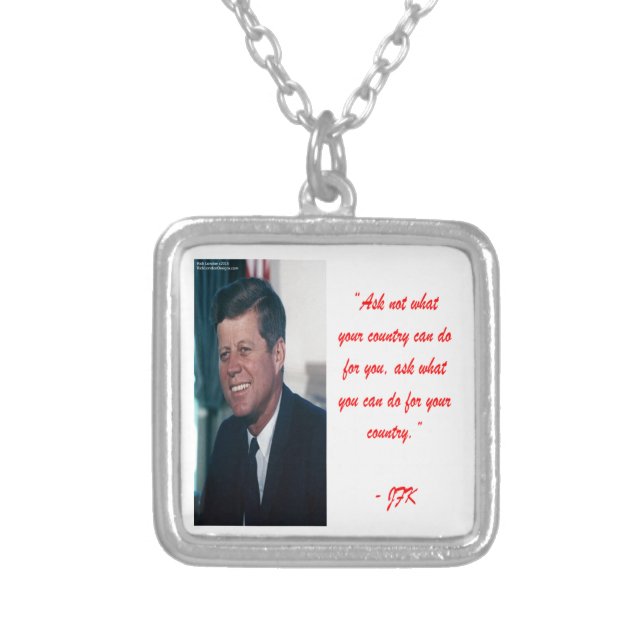 JFK & Ask Not Quote Silver Plated Necklace (Front)