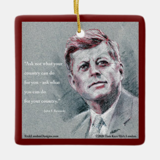 JFK & Quote Tree Ceramic Ornament