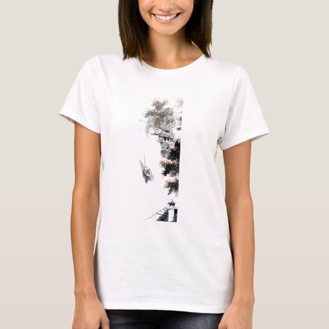 Jiangnan Scenic Chinese Landscape Brush Painting T-Shirt (Front)