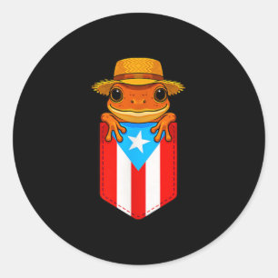 Jibaro Coqui Frog Puerto Rico Flag Boricua Pocket Classic Round Sticker