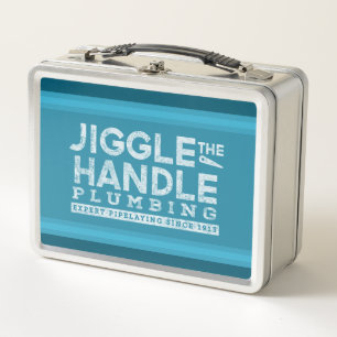 Jiggle the Handle Plumbing White Gfx Blue Stripes Metal Lunch Box