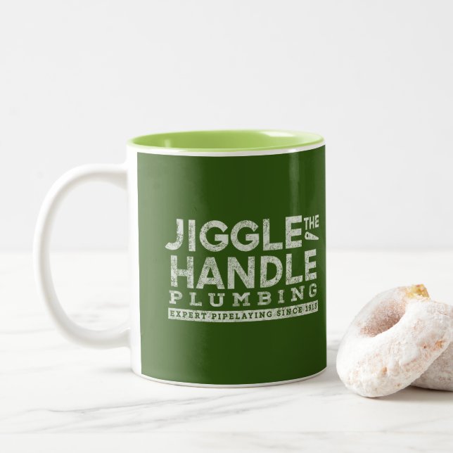 Jiggle the Handle Plumbing White Gfx Two-Tone Coffee Mug (With Donut)