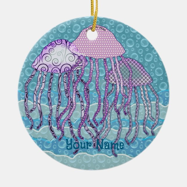 Jiggly Jellyfish Ceramic Ornament (Front)