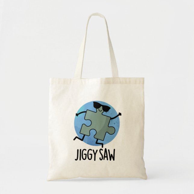 Jiggy Saw Funny Dancing Jigsaw Puzzle Pun Tote Bag (Front)