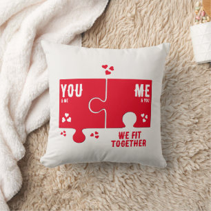 Jigsaw Hearts WE FIT TOGETHER Couples Valentine Throw Pillow