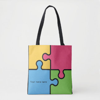 Jigsaw pattern with editable name tote bag
