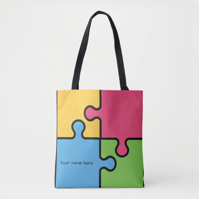 Jigsaw pattern with editable name tote bag (Front)