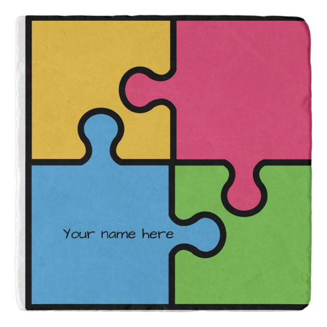 Jigsaw pattern with editable name trivet (Front)